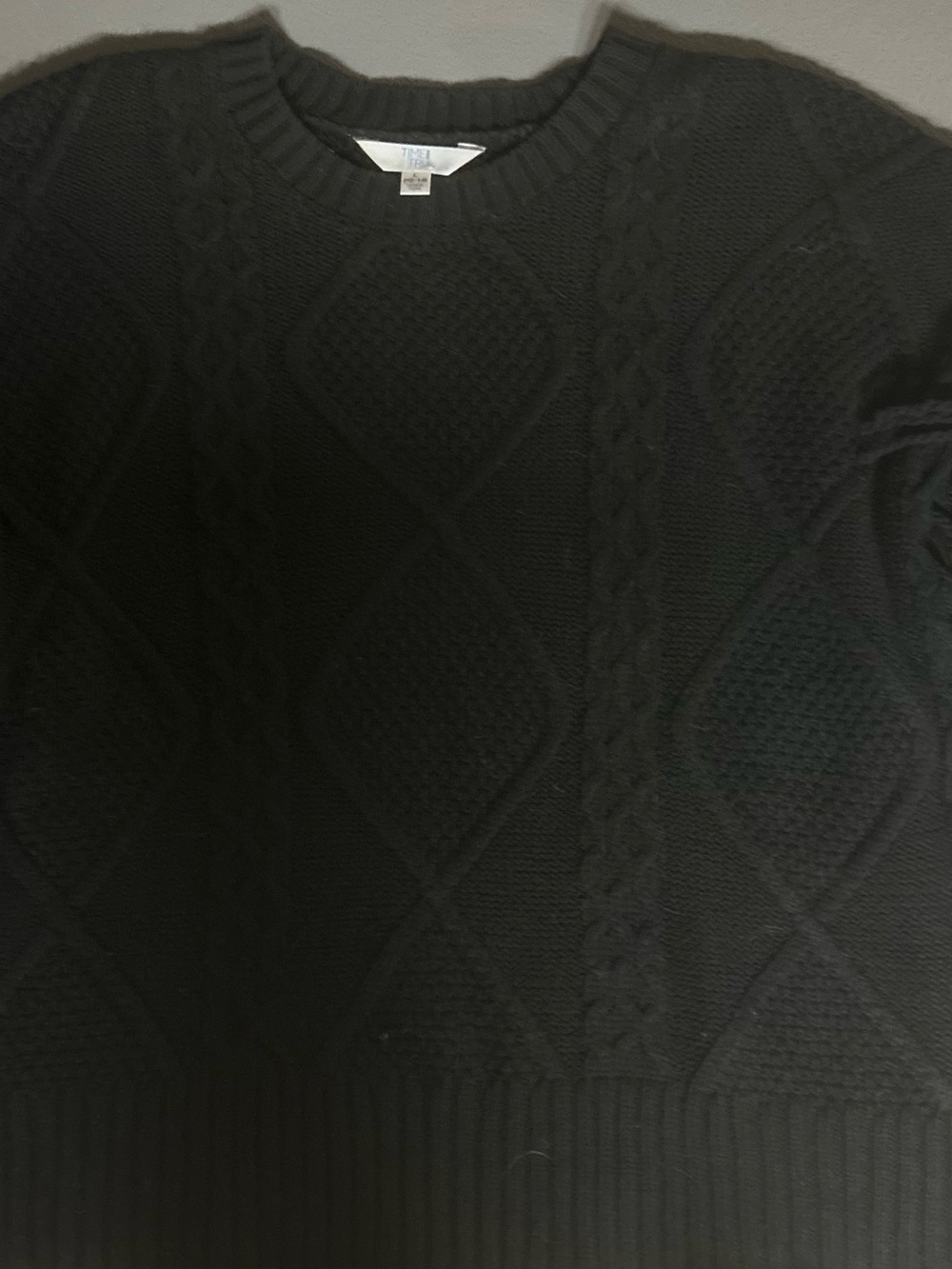 Time and Tru Black Cable Knit Crewneck Sweater